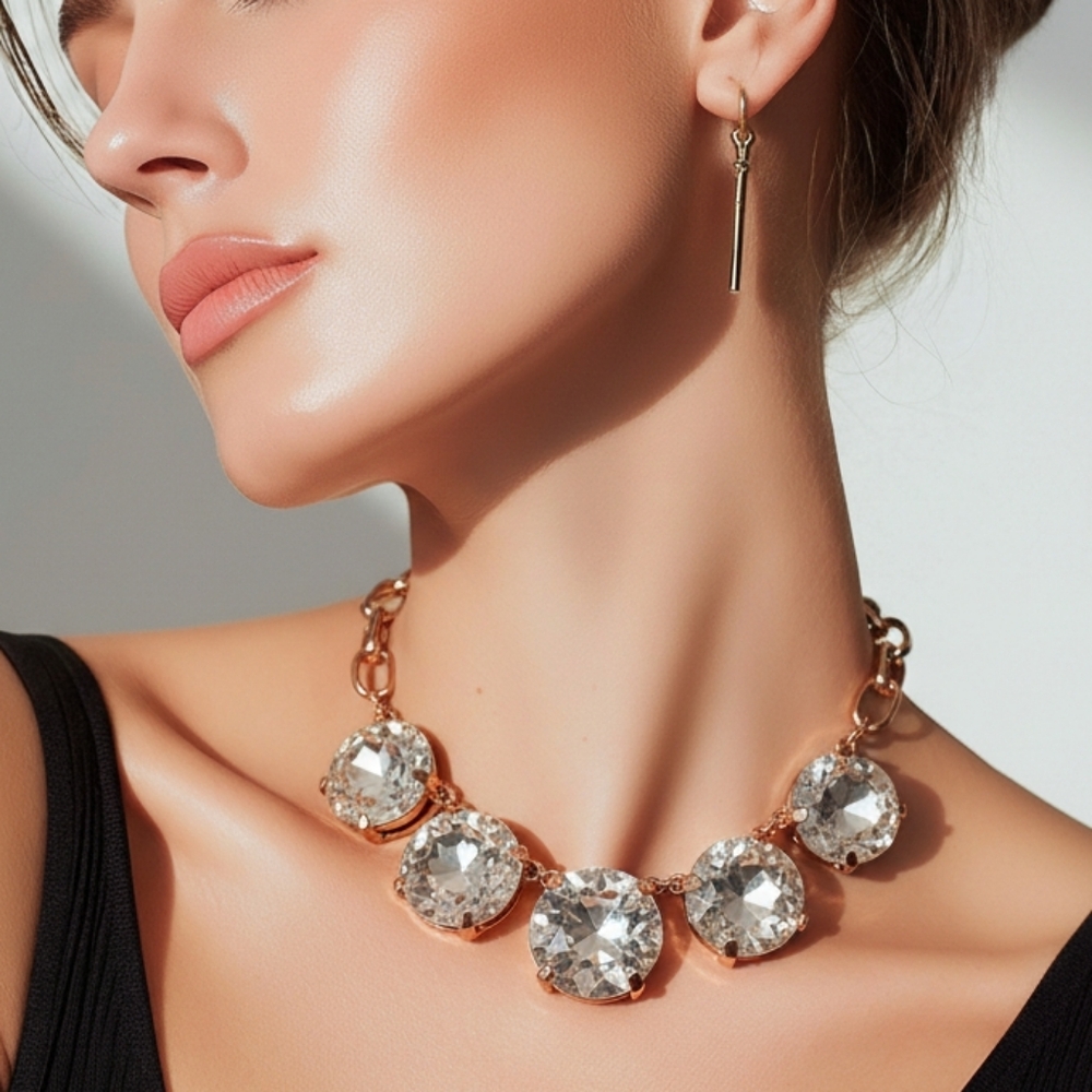 Glass Crystal Art Deco Formal Wedding Party Statement Necklace